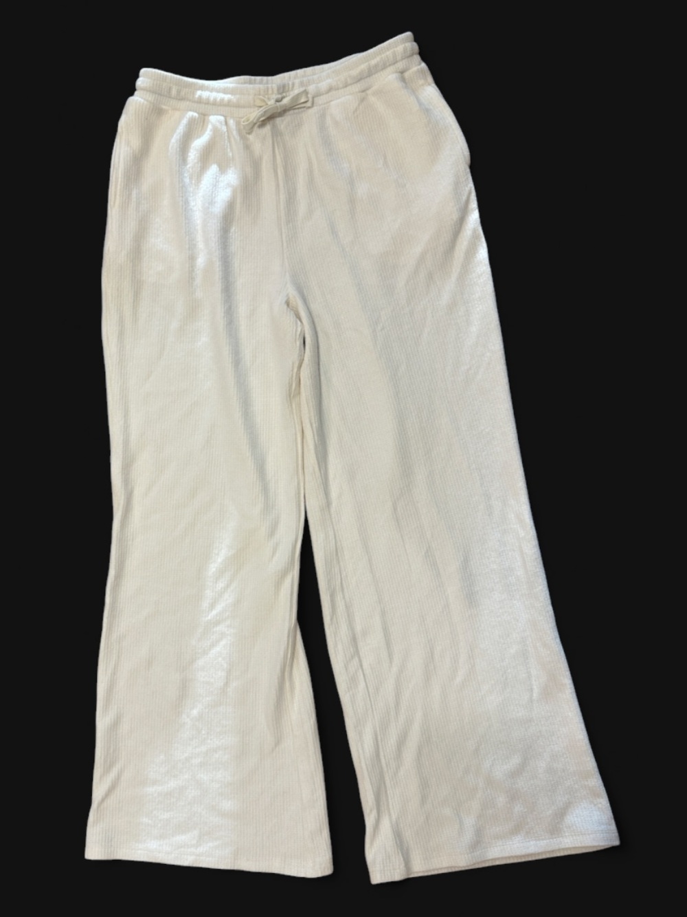 Double Zero Cream Waffle Knit Wide Leg Pants